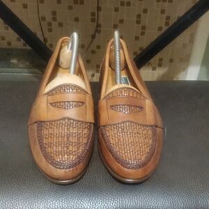 Cole Haan Brown Leather Loafers with Woven Detail